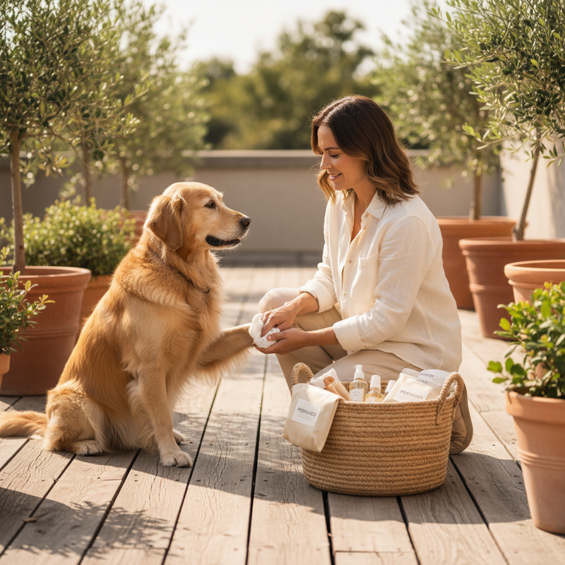 Texto alternativo sugerido para la imagen: "Productos de higiene y grooming para perros - Champús, cepillos y accesorios de cuidado"